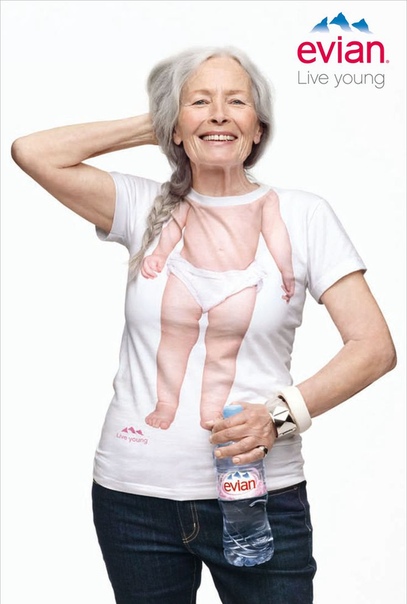 Прикольные футболки от бренда Evian. Бренд Evian (производящий воду) совместно с французами из агентства BETC Euro RSCG создали рекламную кампанию, которая убедительно доказывает, что в каждом