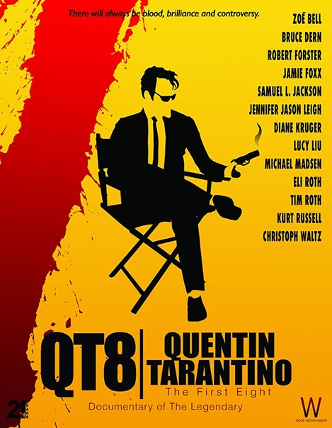 Постер документального фильма «КТ8: Первые восемь», посвященного первым 21 году карьеры Квентина Тарантино