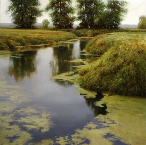 ENATO MUCCILLO Ренато Мукчильо, прославившиеся картины спокойных и отражающих водных путей, противопоставленных широким и светлым небесам, легко узнаваемы для его стиля «управляемого